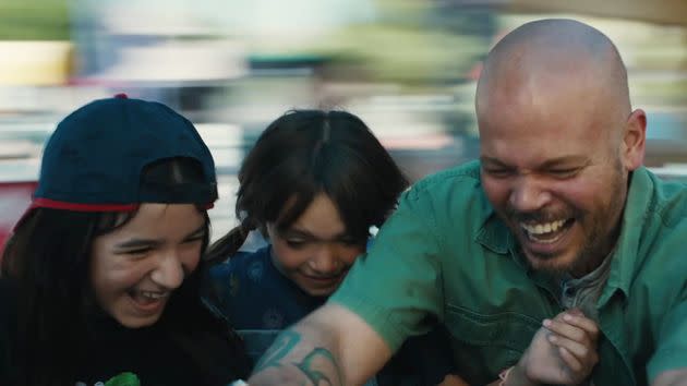 Violeta (Dreya Renae Castillo), Eva (Luciana Quinonez) and Vicente (Residente) in 