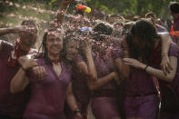 <p>People take part in a wine battle, in the small village of Haro, northern Spain, Friday, June 29, 2018. (Photo: Alvaro Barrientos/AP) </p>