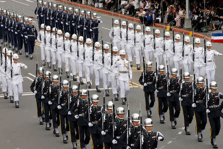 Military honour guards take part in the National Day celebrations in Taipei, Taiwan October 10, 2018. REUTERS/Tyrone Siu