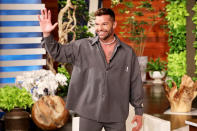 <p>Ricky Martin waves to fans as he arrives at <i>The Ellen DeGeneres Show</i> - where he surprised DeGeneres with over 3,000 flowers to congratulate her on over 3,000 episodes - for her June 7 show in Burbank, California. </p>