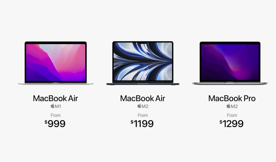 Apple MacBook Air MacBook Pro lineup price M2 chip