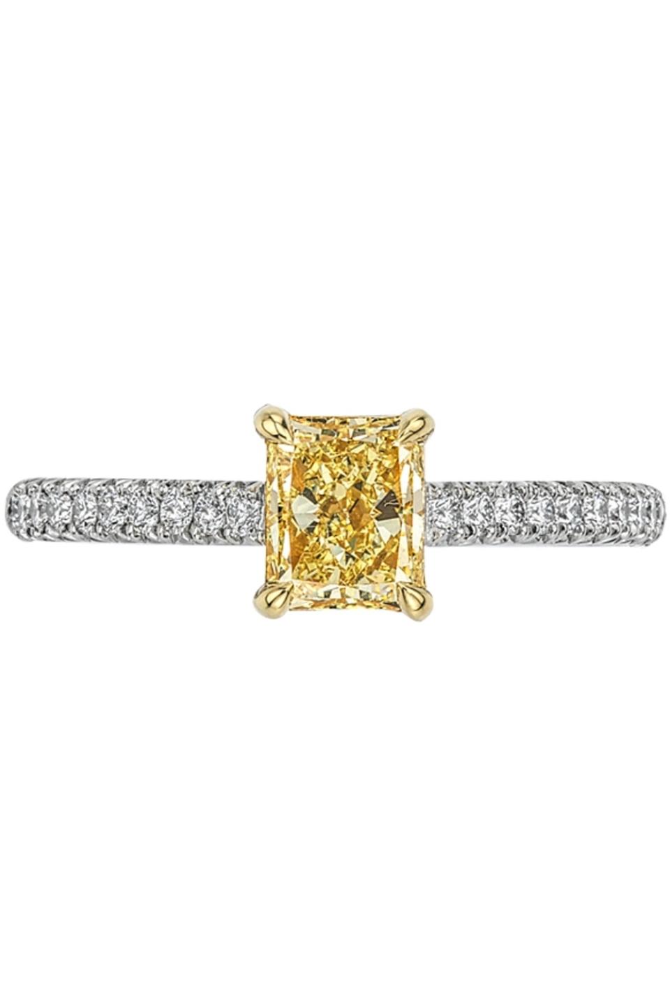 <p><em><span>Golden Diamonds Solitaire Engagement Ring</span>, FOREVERMARK GOLDEN DIAMONDS BY DALUMI, Price Upon Request </em></p><p><a rel="nofollow noopener" href="https://www.forevermark.com/en-us/products/dalumi-forevermark-golden-diamonds-solitaire-engagement-ring-sku-j-261-3694/" target="_blank" data-ylk="slk:BUY NOW;elm:context_link;itc:0;sec:content-canvas" class="link ">BUY NOW</a></p>