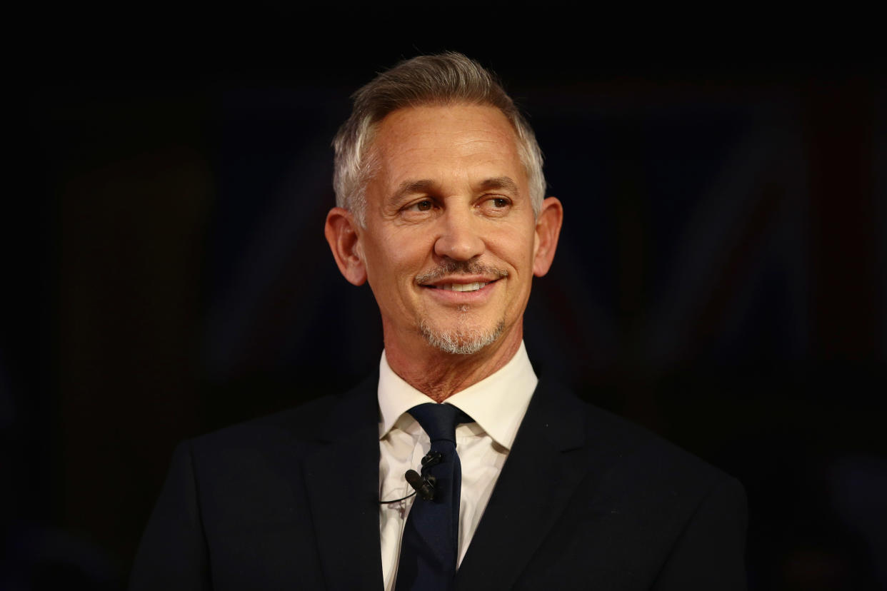 LONDON, ENGLAND - NOVEMBER 14:  Gary Lineker speaks during a pro-remain a rally rejecting the the Prime Minister's Brexit deal on November 14, 2018 in London, England. Anti-Brexit groups 'Best for Britain' and 'The People's Vote Campaign' are holding a joint rally tonight to call on MPs to say they are not buying the Prime Minister's Brexit deal.  (Photo by Jack Taylor/Getty Images)