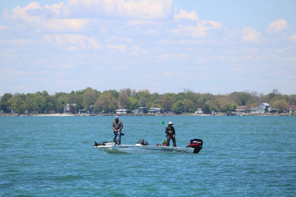 A pair of anglers fishing on Lake Erie.