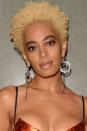 <p>One day long brunette curls, the next it's platinum braids and before you know it Solange has gone and nailed the best blonde curly pixie crop we've seen in a long time. Created by hairstylist Chuck Amos, we're feeling Solange's new halo of hair.</p>