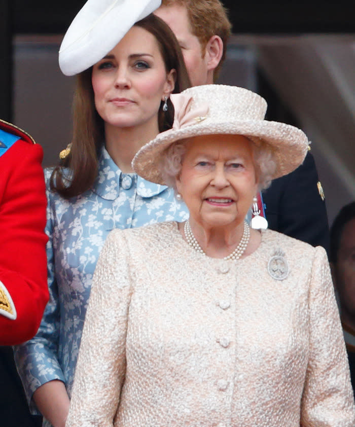 Duchess Catherine (back) and Queen Elizabeth. Photo: Getty