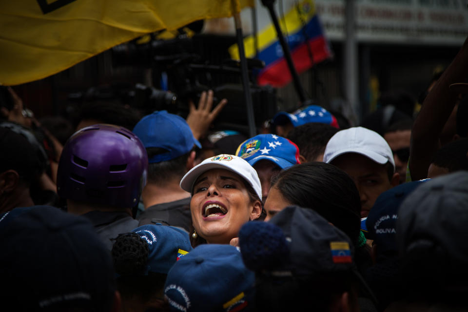 <p>An opposition supporter shouts slogans during a protest demanding for a referendum to remove Venezuelan president Nicolas Maduro in Caracas, Venezuela, Jan. 23, 2017. (Wil Riera/Bloomberg via Getty Images) </p>