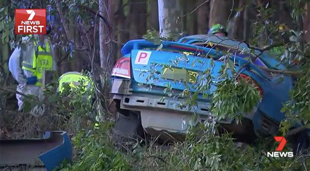 Police believe this car veered onto the wrong side of the road. Source: 7 News