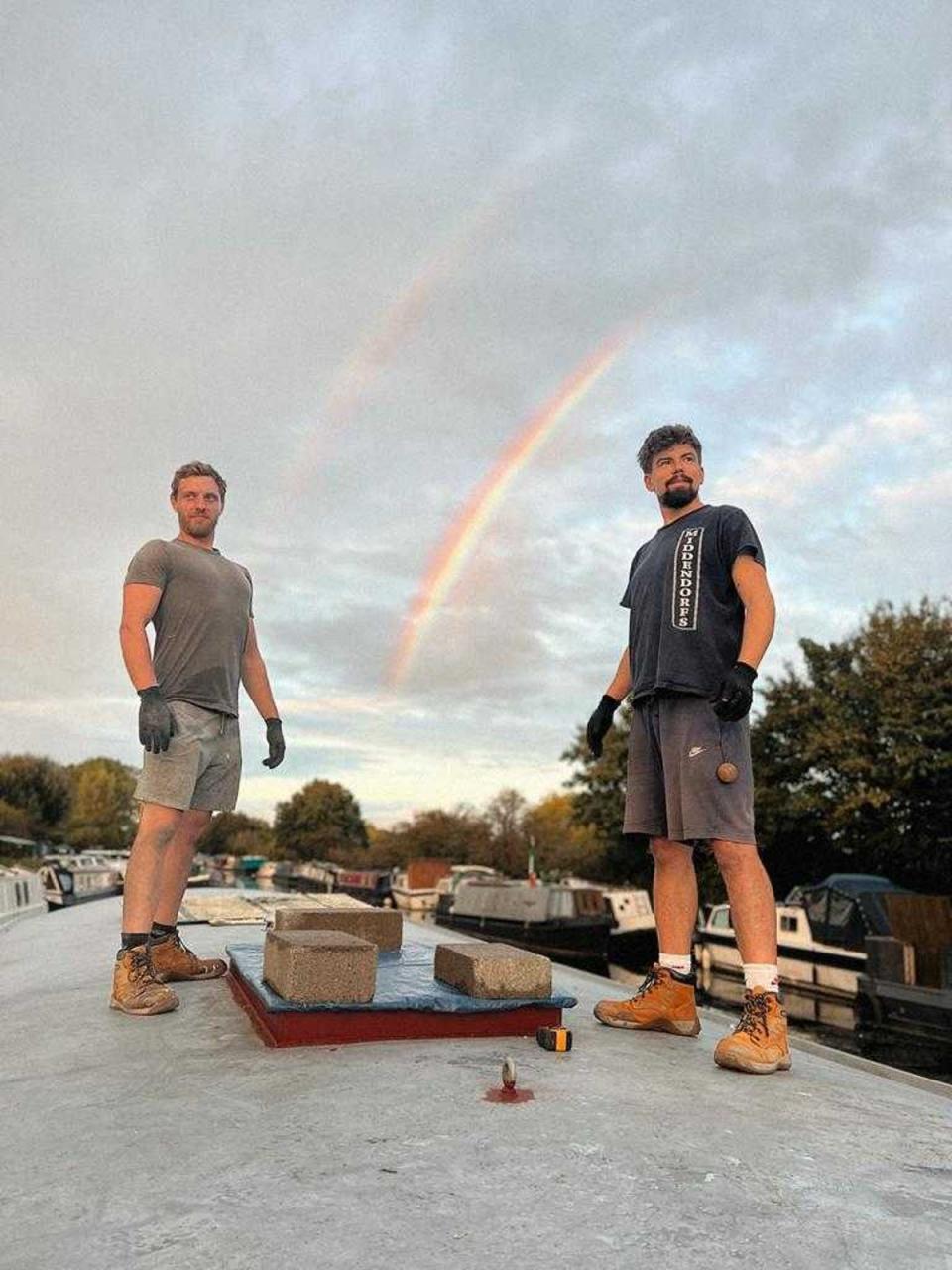 Max enjoys the view with his friend and colleague at BoatFit Co (Supplied)