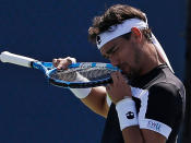 Für Fabio Fognini war bei den US-Open vorzeitig Schluss. Der Grund: Der Tennisspieler hatte die Schiedsrichterin beleidigt und wurde vom Turnier ausgeschlossen. Unter anderem soll er sie als "hässliches Eichhörnchen" beschimpft haben. (Bild-Copyright: Michael Noble/AP Foto)