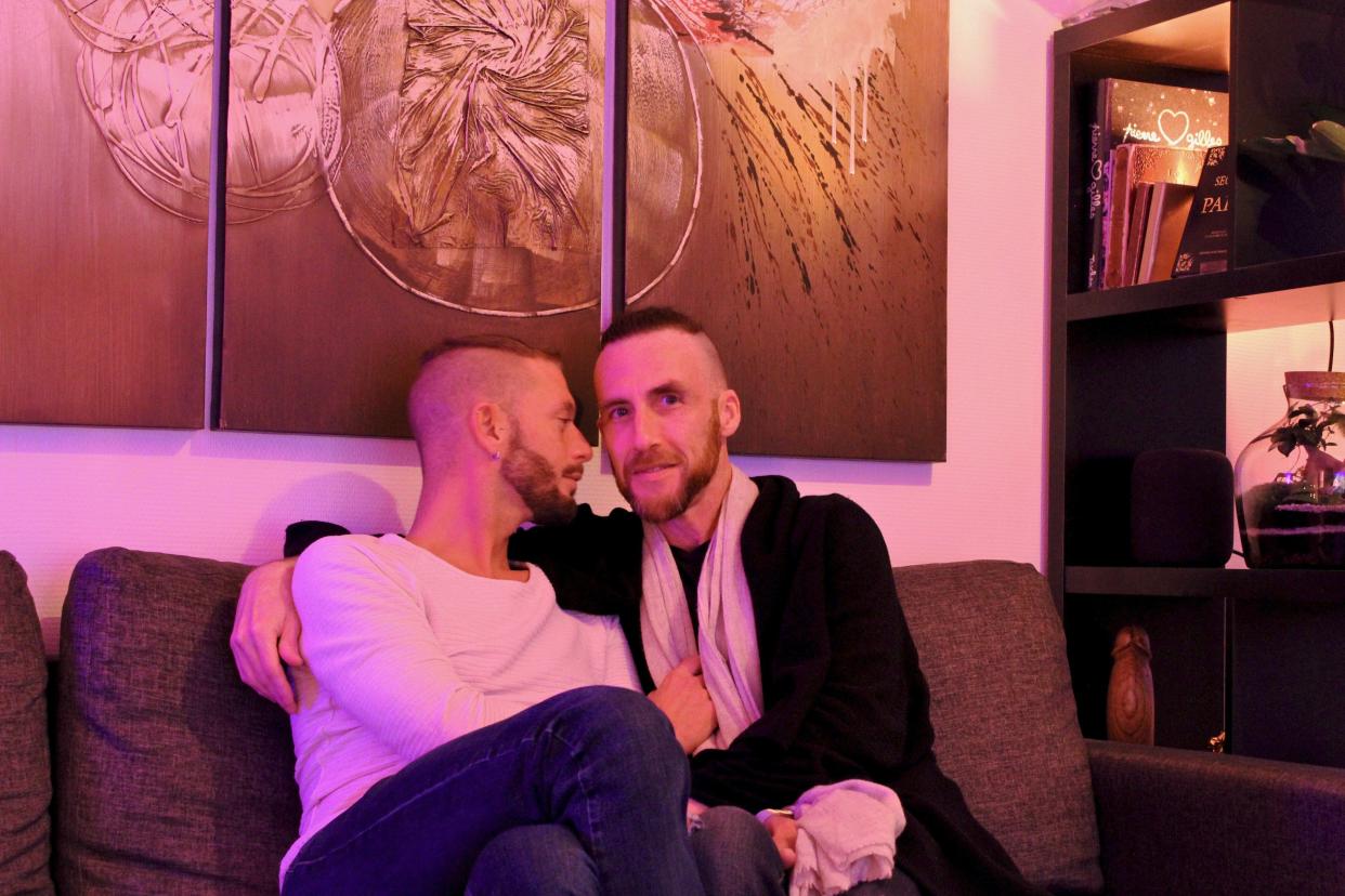 The author (right) with his boyfriend, Vincent, in their studio apartment in Paris (April 2020). (Courtesy of Adam Fitzgerald)