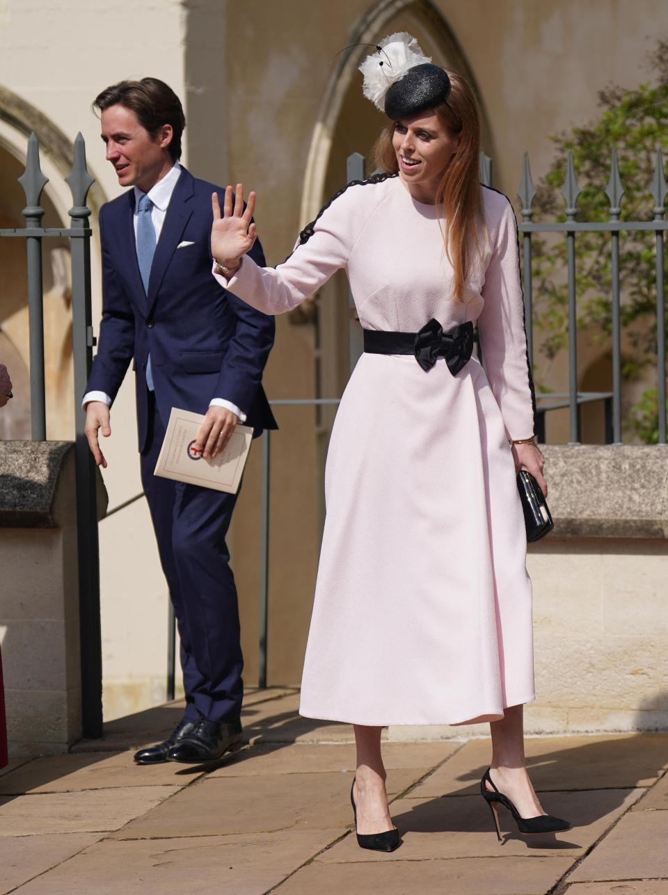 Princess Beatrice gave a wave as she and husband Edoardo Mapelli Mozzi left Easter service on April 9.