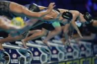 Katie Ledecky participates in the Women's 200 Freestyle during wave 2 of the U.S. Olympic Swim Trials on Tuesday, June 15, 2021, in Omaha, Neb. (AP Photo/Jeff Roberson)