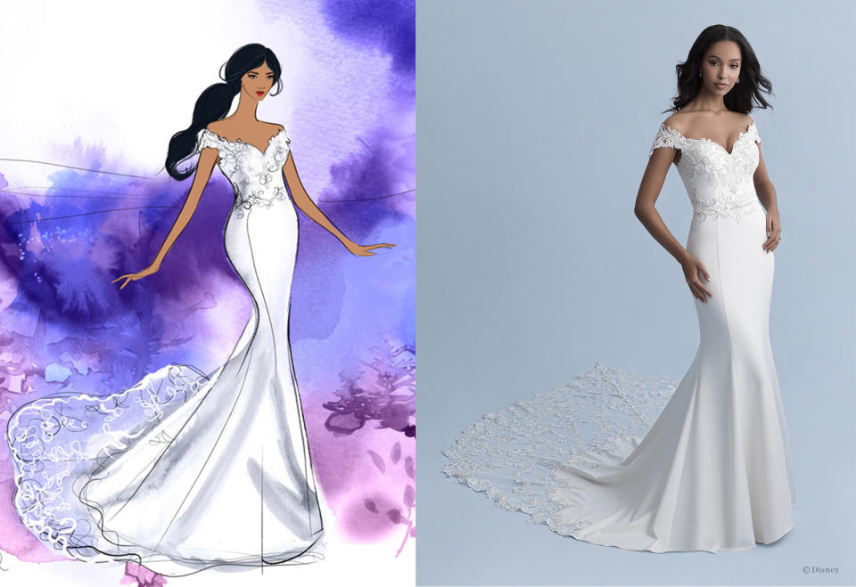 This elegant fit-and-flare gown is inspired by Princess Jasmine. (Disney Fairy Tale Weddings)