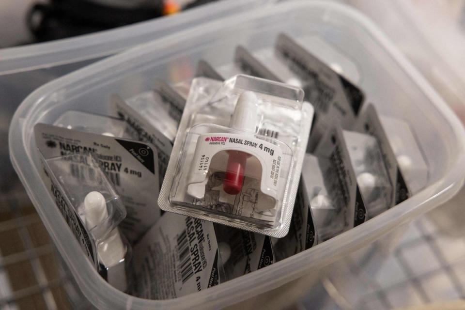 Naloxone nasal spray, an overdose-reversing medication, is shown at a supervised injection site in New York City (AFP via Getty Images)