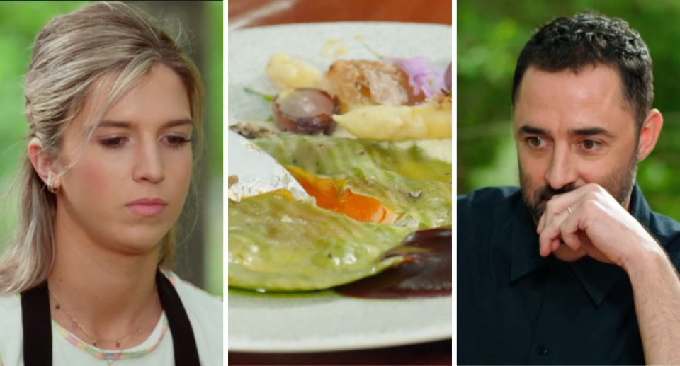 Lourdes got all of her elements on the plate but the egg raviolo was overcooked. Credit: Channel Ten 