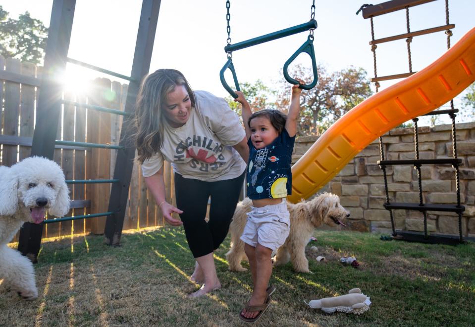 Amanda Holder plays with son Graham. While pregnant with him, she experienced a lot of swelling, which got noticed by fellow labor and delivery nurses as a sign of preeclampsia.