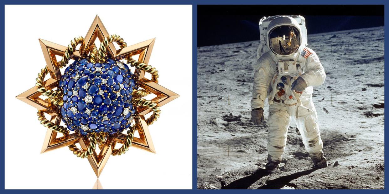 Photo credit: Designed by Mike Stillwell. Brooch courtesy Lee Siegelson. Astronaut photograph courtesy NASA.