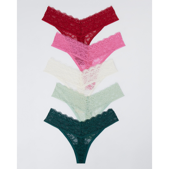 Soma Embraceable Signature All-Over Lace Thong 3-Pack, Multi