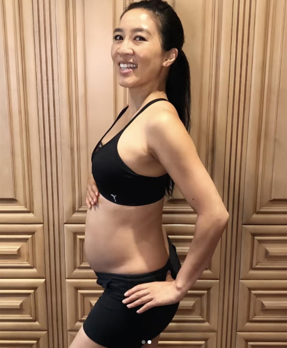 The retired figure skater waited until after baby Kalista was born to share photos from her pregnancy. (michellewkwan/ Instagram)