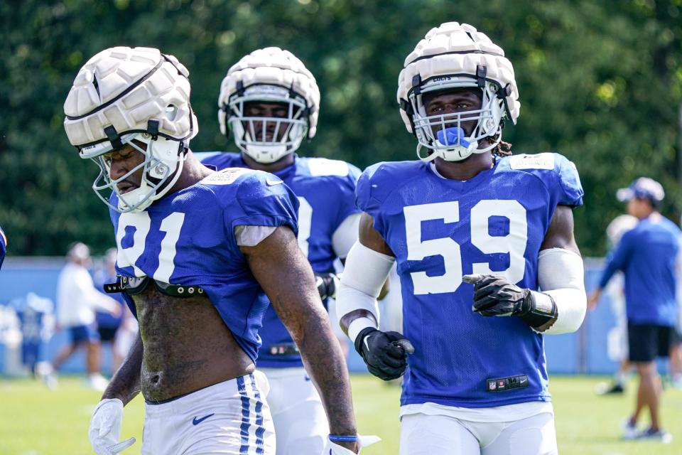 Pro Bowl defensive end Yannick Ngakoue (91) has raised the bar for the Indianapolis Colts defensive line during training camp.