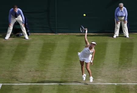 Britain Tennis - Wimbledon - All England Lawn Tennis & Croquet Club, Wimbledon, England - 30/6/16 Slovakia's Jana Cepelova in action against Spain's Garbine Muguruza REUTERS/Paul Childs