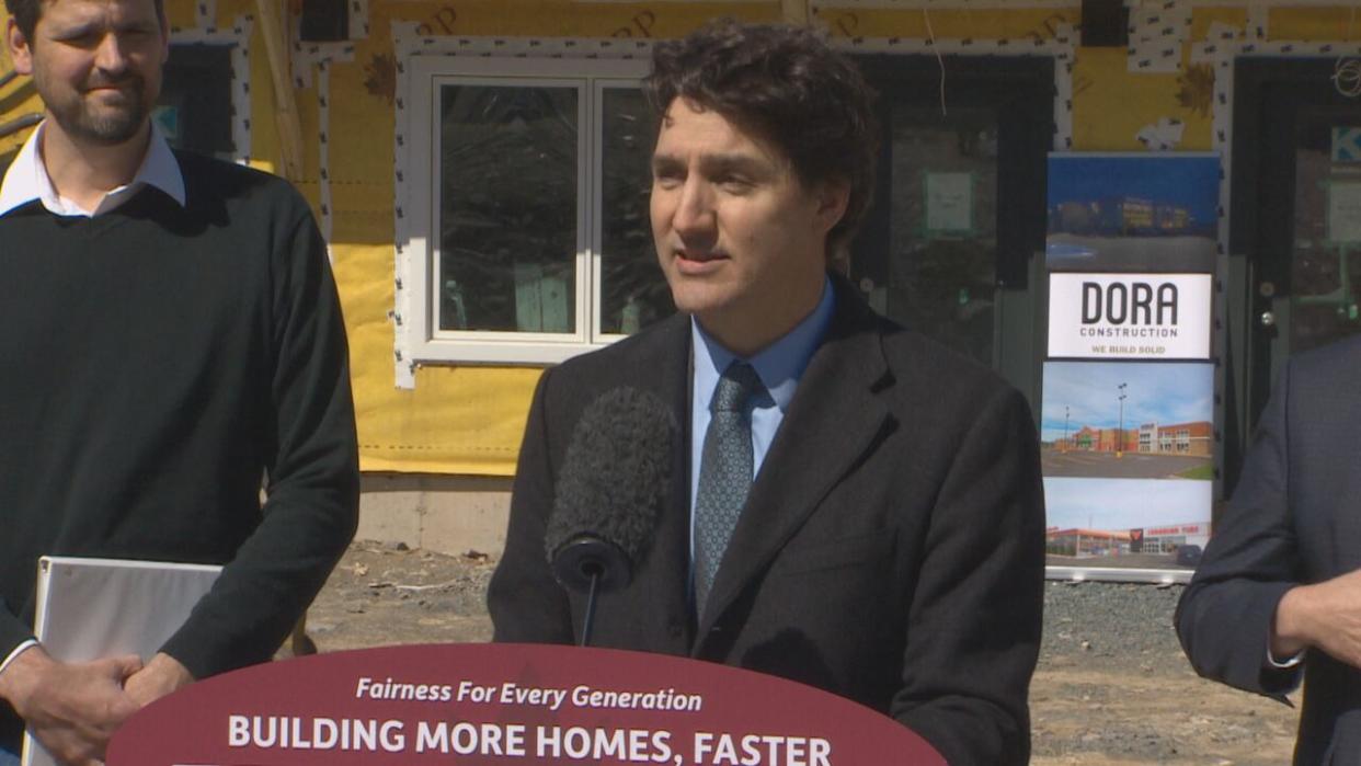 Prime Minister Justin Trudeau is shown at a housing announcement in Dartmouth, N.S., on Tuesday. (CBC - image credit)