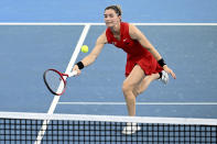 Marcela Zacarias of Mexico plays during her match against Daria Saville of Australia during the Billie Jean King Cup at Pat Rafter Arena in Brisbane, Friday, April 12, 2024. (Darren England/AAP Image via AP)