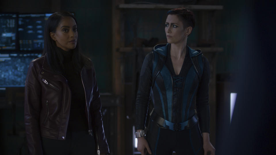 Lovers Kelly Olsen (Azie Tesfai) and Alex Danvers (Chyler Leigh) in Supergirl. (Warner TV)