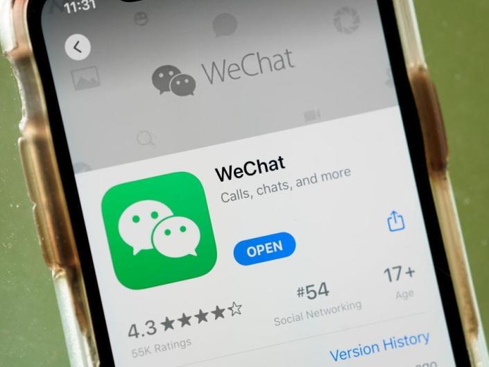 In this photo illustration, the WeChat app is displayed in the App Store on an Apple iPhone on August 7, 2020 in Washington, DC.