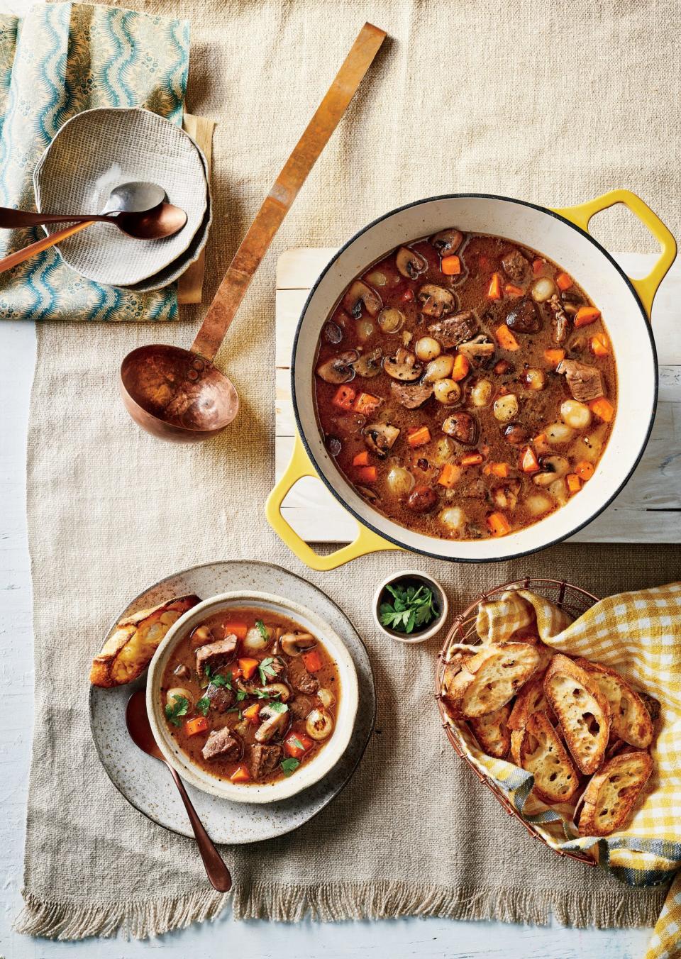 Beef Stew with Buttery Garlic Bread