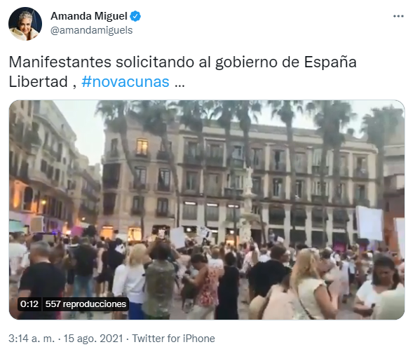 Un tuit de Amanda Miguel