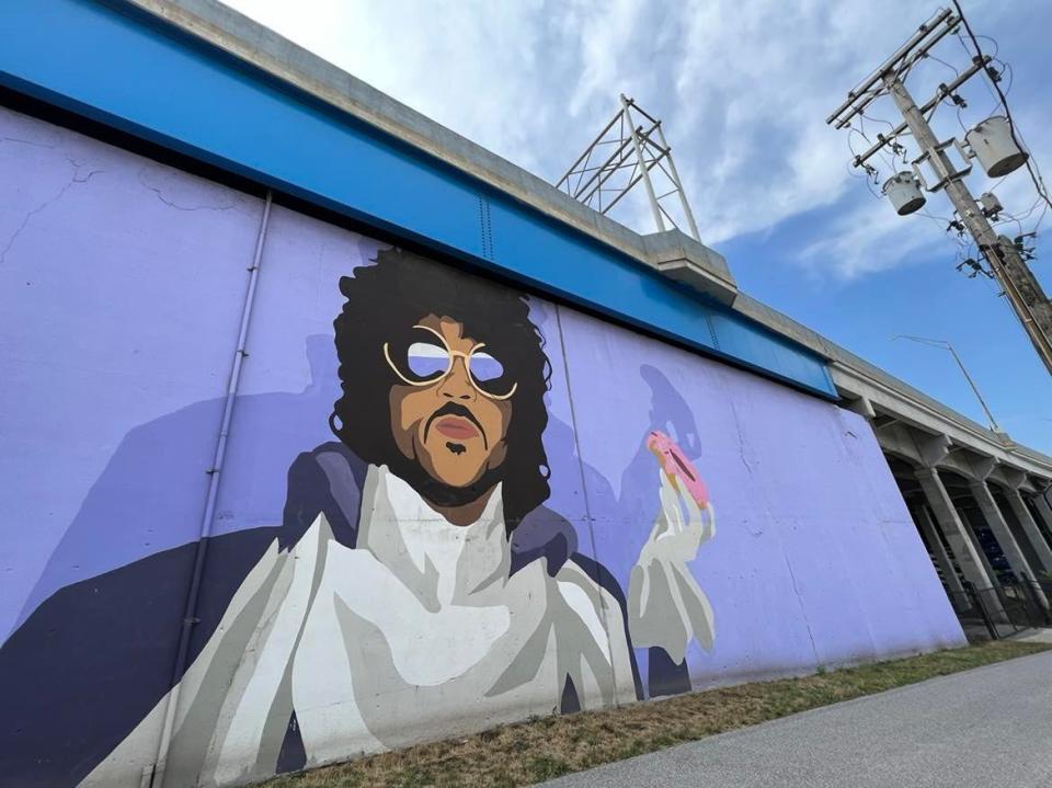 A Prince painting is among the many street art murals in Cleveland; the work is on the West Shoreway retaining wall at West 25th Street and Main.
