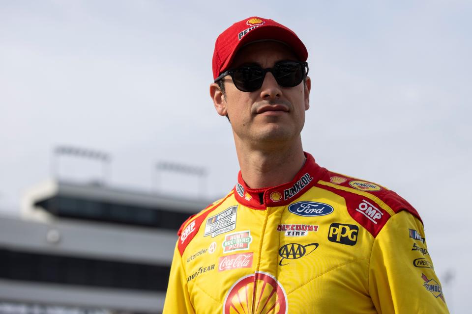 Mar 30, 2024; Richmond, Virginia, USA; NASCAR Cup Series driver Joey Logano (22) during practice for the Toyota Owners 400 at Richmond Raceway. Mandatory Credit: Peter Casey-USA TODAY Sports