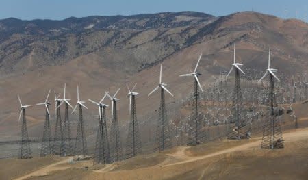 A wind farm, part of the Tehachapi Pass Wind Farm, is pictured in Tehachapi, California June 19, 2013.    REUTERS/Mario Anzuoni/File photo