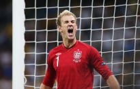 KIEV, UKRAINE - JUNE 24: Joe Hart of England reacts during the UEFA EURO 2012 quarter final match between England and Italy at The Olympic Stadium on June 24, 2012 in Kiev, Ukraine. (Photo by Scott Heavey/Getty Images)