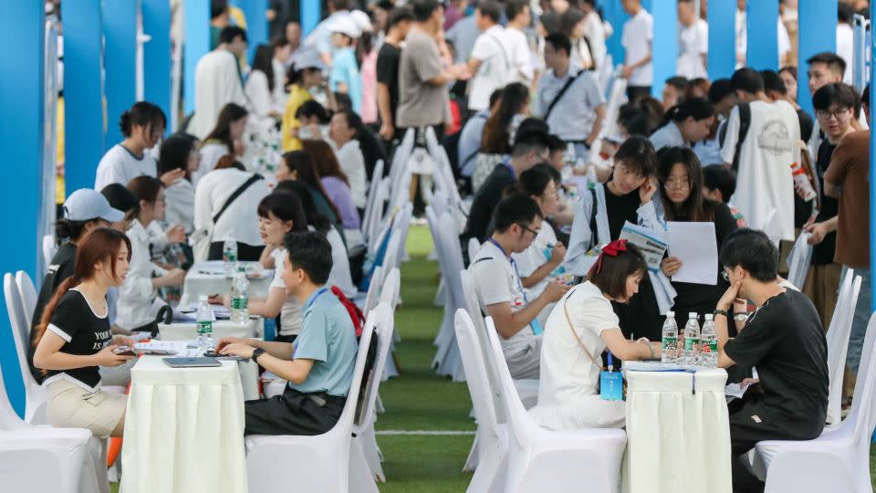 University graduates at a job fair in Yibin, China, on June 14, 2023. - CNS/AFP/Getty Images