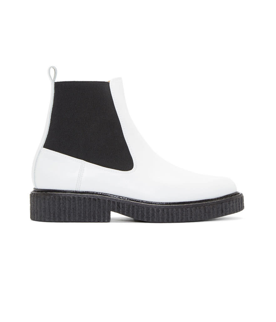 <p>White Leather Creeper Boots, $140, <a href="https://www.ssense.com/en-us/women/product/flamingos/white-leather-creeper-baker-boots/1279243?forced_user_country=US&utm_source=2687457_CPC&utm_medium=affiliate&utm_campaign=boots_nonsale&utm_term=CPC" rel="nofollow noopener" target="_blank" data-ylk="slk:ssense.com;elm:context_link;itc:0;sec:content-canvas" class="link ">ssense.com</a></p>