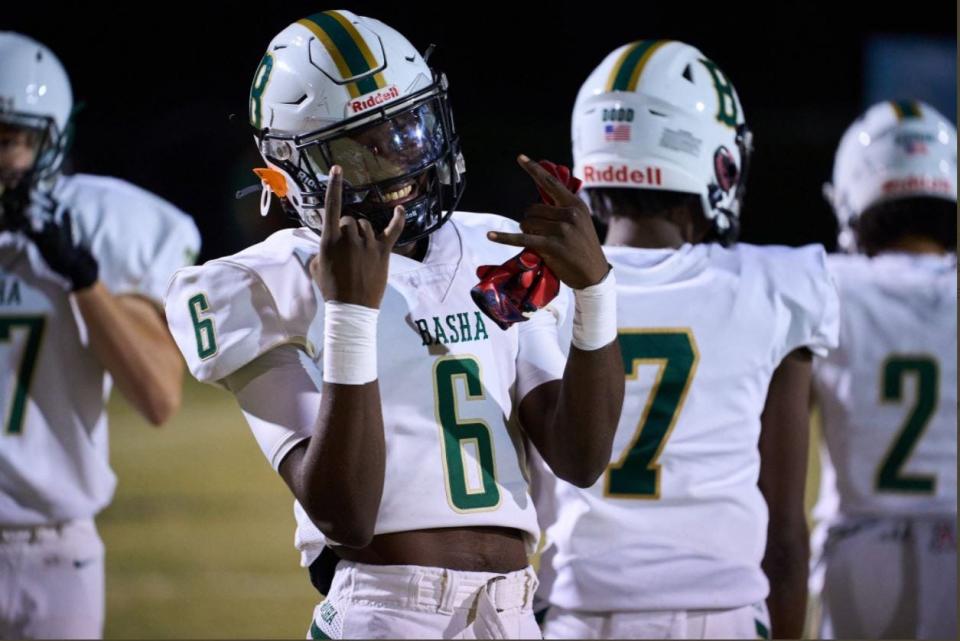 Basha receiver Dre Hathaway (6) gets ready to take the field against Chandler on Friday, Oct. 28, 2022.