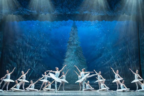 Artists of the company dance Snow Fakes in English National Ballet's Nutcracker at the Empire Theatre, Liverpool on November 19, 2013. Photo: Arnaud Stephenson