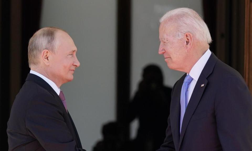 Vladimir Putin and Joe Biden in Geneva, Switzerland, in June.