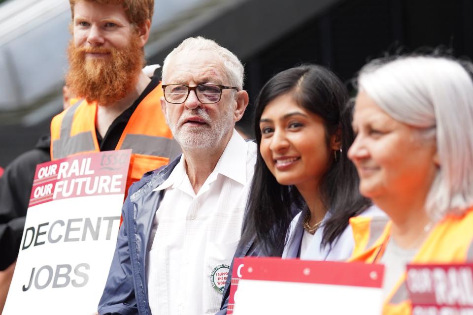 Jeremy Corbyn on picket line at Euston station (PA)