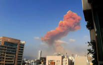 A picture shows the scene of a huge explosion that rocked the Lebanese capital Beirut on August 4, 2020. - A large explosion rocked the Lebanese capital Beirut on August 4, an AFP correspondent said. The blast, which rattled entire buildings and broke glass, was felt in several parts of the city. (Photo by Janine HAIDAR / AFP) (Photo by JANINE HAIDAR/AFP via Getty Images)