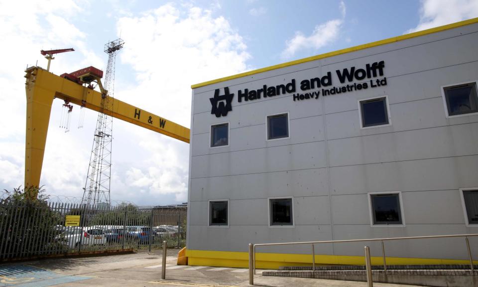<span>Harland & Wolff in Belfast has won a joint venture to supply auxiliary vessels to the Royal Navy.</span><span>Photograph: Paul Faith/AFP/Getty Images</span>