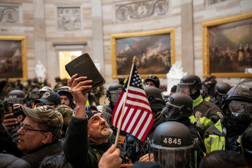 Protesters storm the Rotunda, inside the Capitol in Washington, after listening to a speech by President Trump on Jan. 6, 2021.<span class="copyright">Ashley Gilbertson—VII/Redux</span>