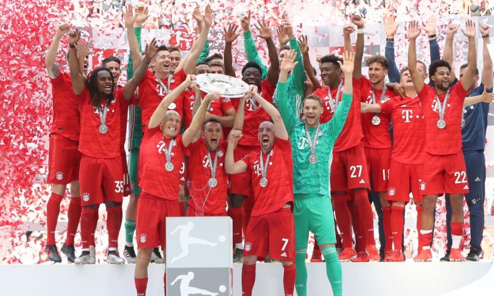 Bayern celebrate winning the Bundesliga.