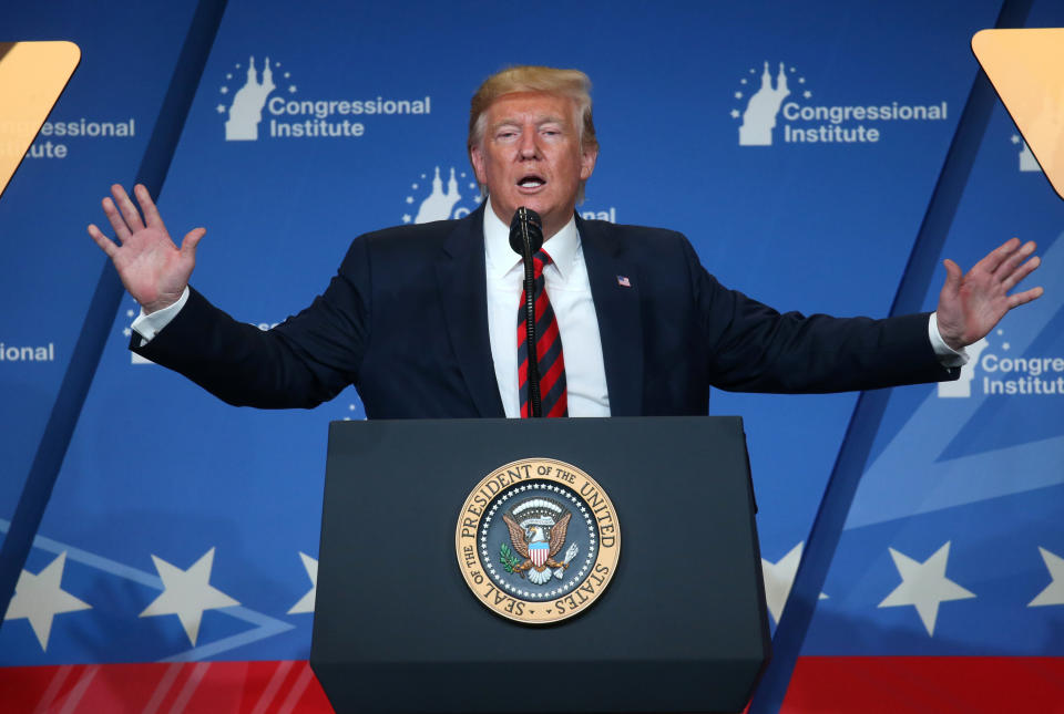 President Donald Trump speaks at the House Republican retreat dinner in Baltimore. (Photo: Leah Millis / Reuters)