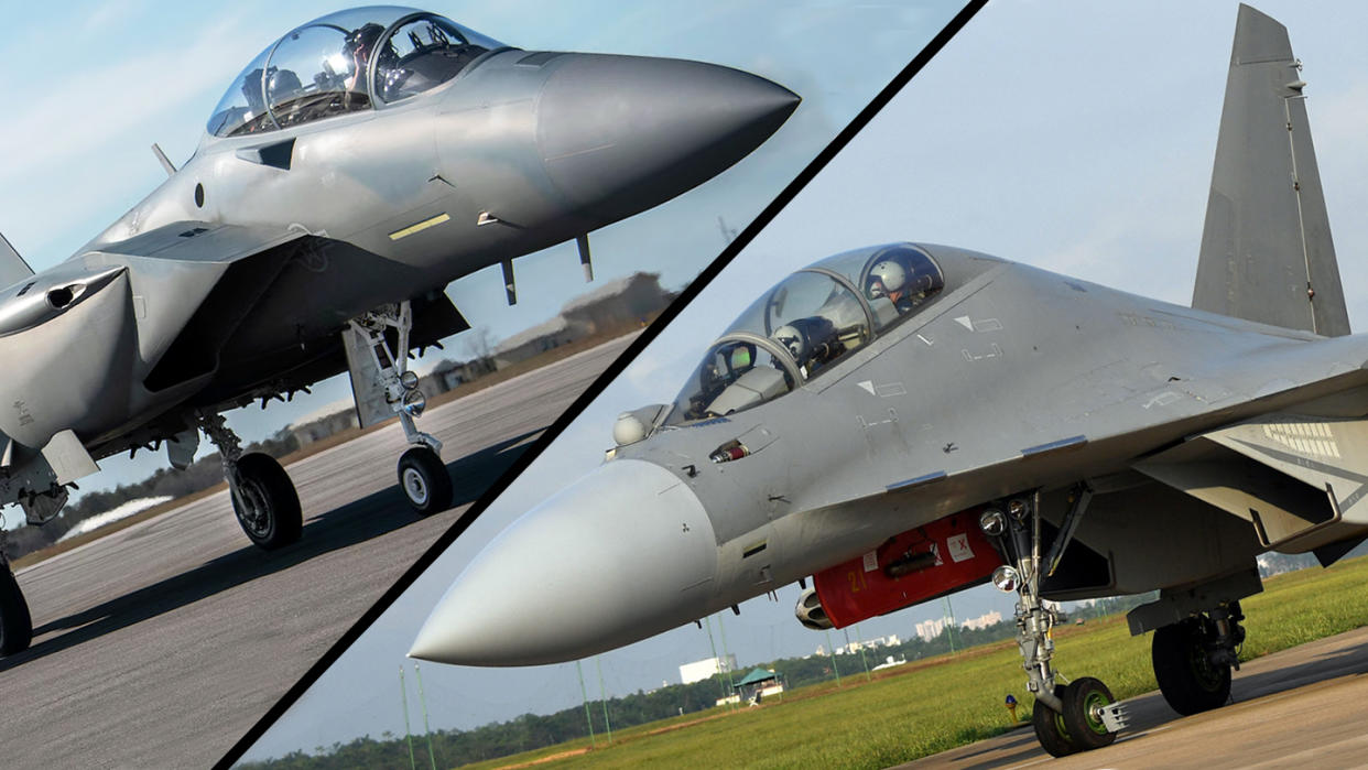 F-15EX and J16, both two seaters, but one uses the second crewman in a different capacity than the traditional weapon system officer role.