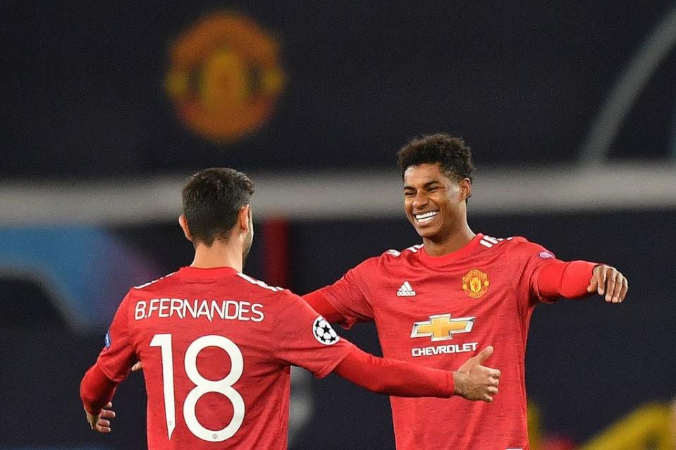 Marcus Rashford celebrates (AFP via Getty Images)