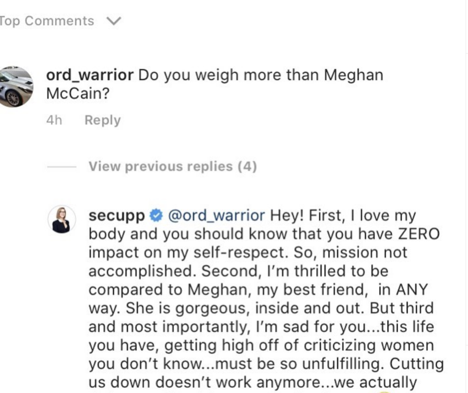 Cupp stood up for McCain on social media. (Screenshot: Instagram)